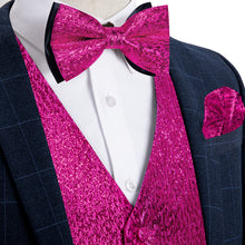 PIink Paisley Shiny Print Jacquard Silk Waistcoat Vest Bowtie Pocket Square Cufflinks Set