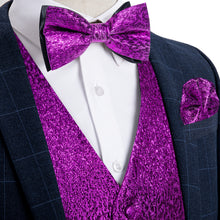 Purple Paisley Shiny Print Jacquard Silk Waistcoat Vest Bowtie Pocket Square Cufflinks Set