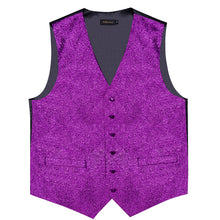 Purple Paisley Shiny Print Jacquard Silk Waistcoat Vest Bowtie Pocket Square Cufflinks Set