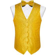 Yellow Paisley Shiny Print Jacquard Silk Waistcoat Vest Bowtie Pocket Square Cufflinks Set