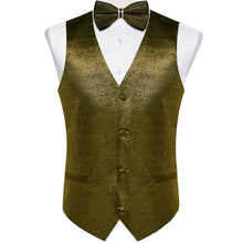 Dark Golden Solid Waistcoat Vest Bowtie Handkerchief Cufflinks Set