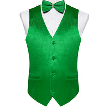 Green Solid Waistcoat Vest Bowtie Handkerchief Cufflinks Set