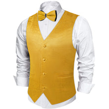 Yellow Solid Waistcoat Vest Bowtie Handkerchief Cufflinks Set