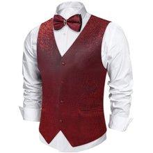 Claret Solid Waistcoat Vest Bowtie Handkerchief Cufflinks Set