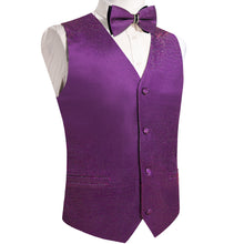 Purple Solid Waistcoat Vest Bowtie Handkerchief Cufflinks Set