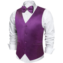 Purple Solid Waistcoat Vest Bowtie Handkerchief Cufflinks Set