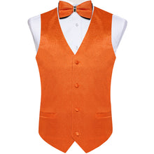 Orange Solid Waistcoat Vest Bowtie Handkerchief Cufflinks Set