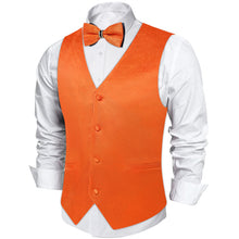 Orange Solid Waistcoat Vest Bowtie Handkerchief Cufflinks Set