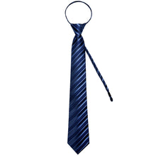 DiBanGu Blue Tie Striped Men's Easy-pull Silk Tie Pocket Square Cufflinks Set