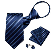 Blue Tie Striped Men's Easy-pull Silk Tie
