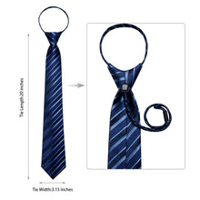 DiBanGu Blue Tie Striped Men's Easy-pull Silk Tie Pocket Square Cufflinks Set