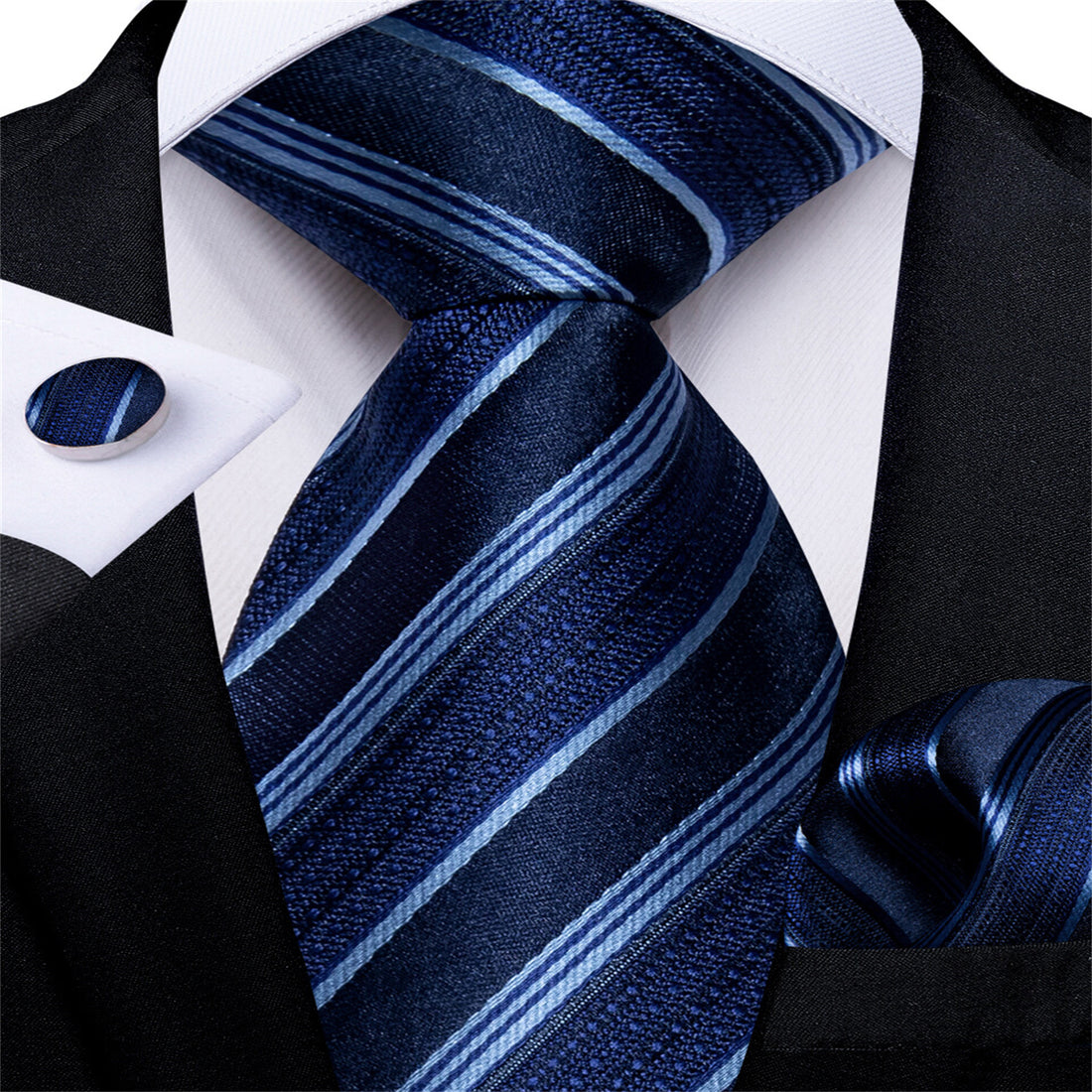 Blue Tie Striped Men's Easy-pull Silk Tie