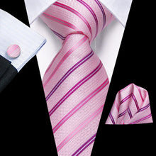 Sweety Pink Striped Tie Hanky Cufflinks Set