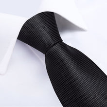 Lazy classic black solid mens silk ties handkerchief cuff links set