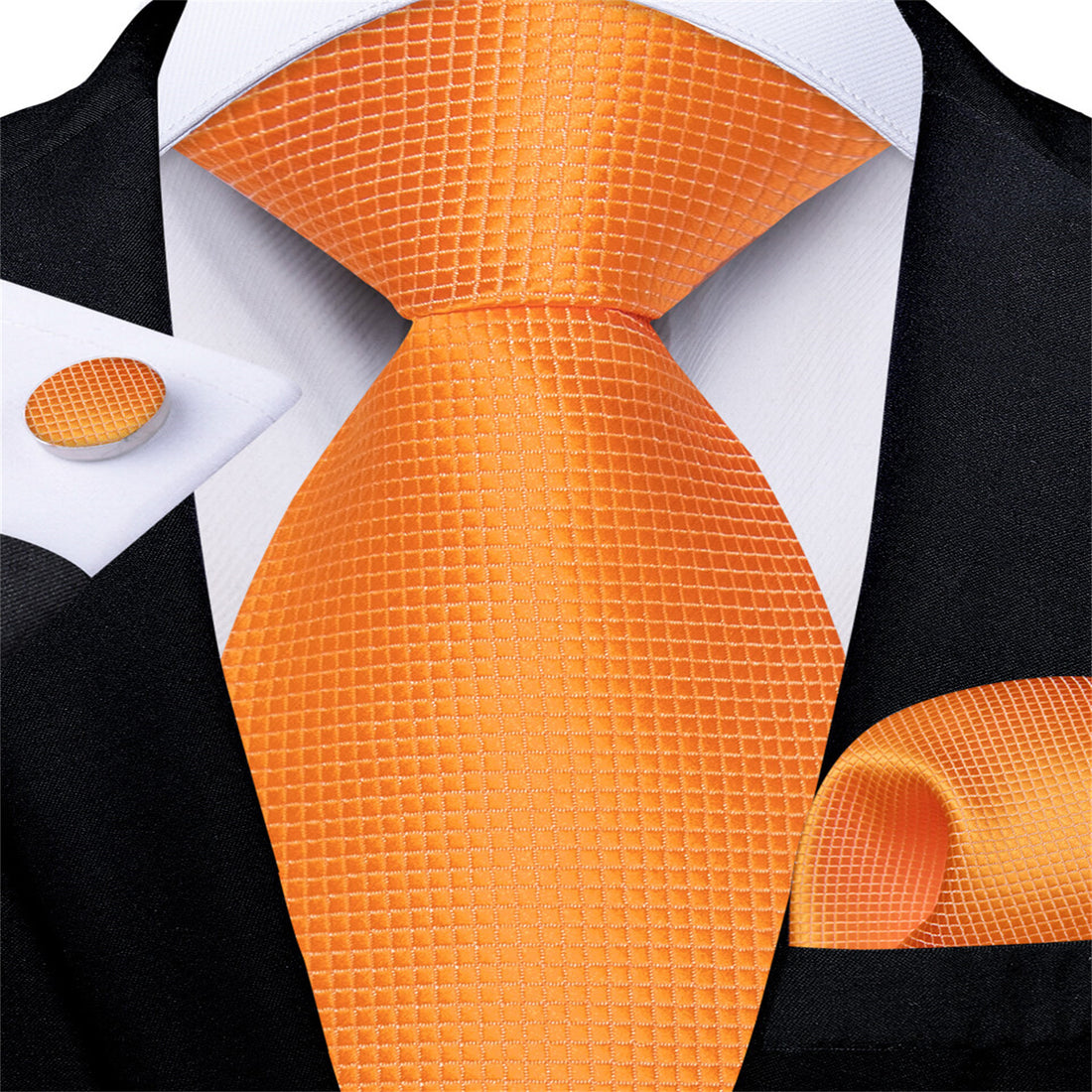 Bucket Tie Dark Orange Plaid Men's Easy-pull Silk Tie