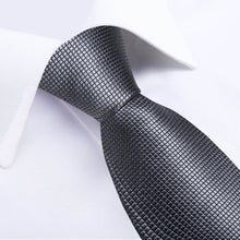 DiBanGu Bucket Tie Dim Gray Plaid Men's Easy-pull Silk Tie Hanky Cufflinks Set Classic