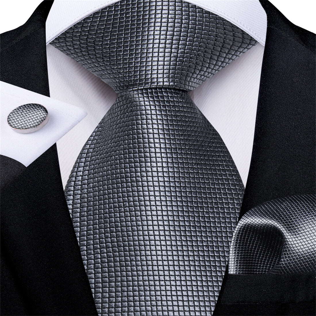 Bucket Tie Dim Gray Plaid Men's Easy-pull Silk Tie