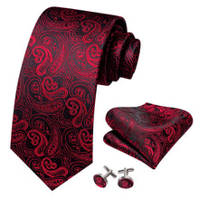 Red Paisley Tie Pocket Square Cufflinks Set