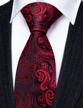 Red Paisley Tie Pocket Square Cufflinks Set