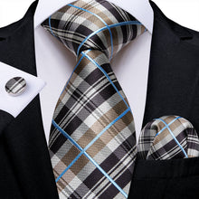 Brown Plaid Tie Pocket Square Cufflinks Set