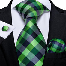 blue green plaid silk mens ties hanky cufflinks set