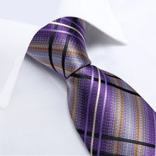 Purple Plaid Tie Pocket Square Cufflinks Set
