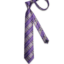 Purple Plaid Tie Pocket Square Cufflinks Set