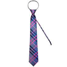 blue pink plaid mens silk ties pocket square cufflinks set