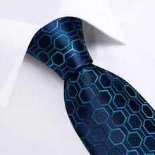 Blue Geometric Tie Handkerchief Cufflinks Set