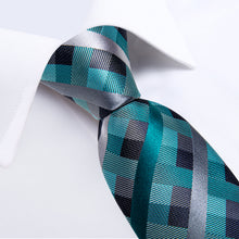 Blue Stripe Lattice Men's Tie Handkerchief Cufflinks Clip Set