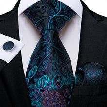 Black Blue Paisley Tie Pocket Square Cufflinks Set
