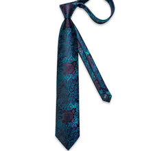 Black Blue Paisley Tie Pocket Square Cufflinks Set