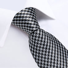 Black Silver Plaid Men's Tie Pocket Square Handkerchief Set