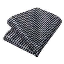 Black Silver Plaid Men's Tie Pocket Square Handkerchief Set