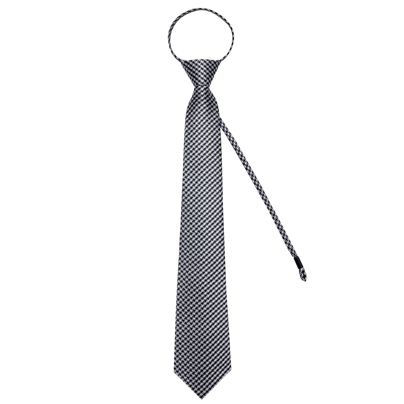 Black White Houndstooth Plaid Lazy Easy-pull Mens Dress Tie Handkerchief cufflinks set