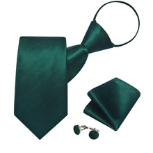 mens silk solid deep green ties hanky cufflinks set