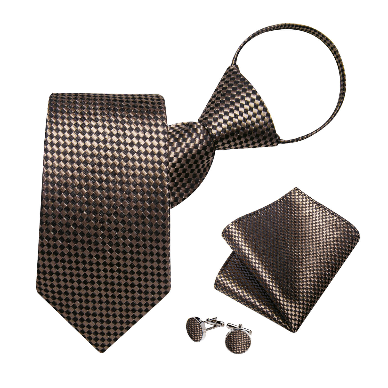 Bucket Tie Brown Woven Plaid Men's Silk Tie