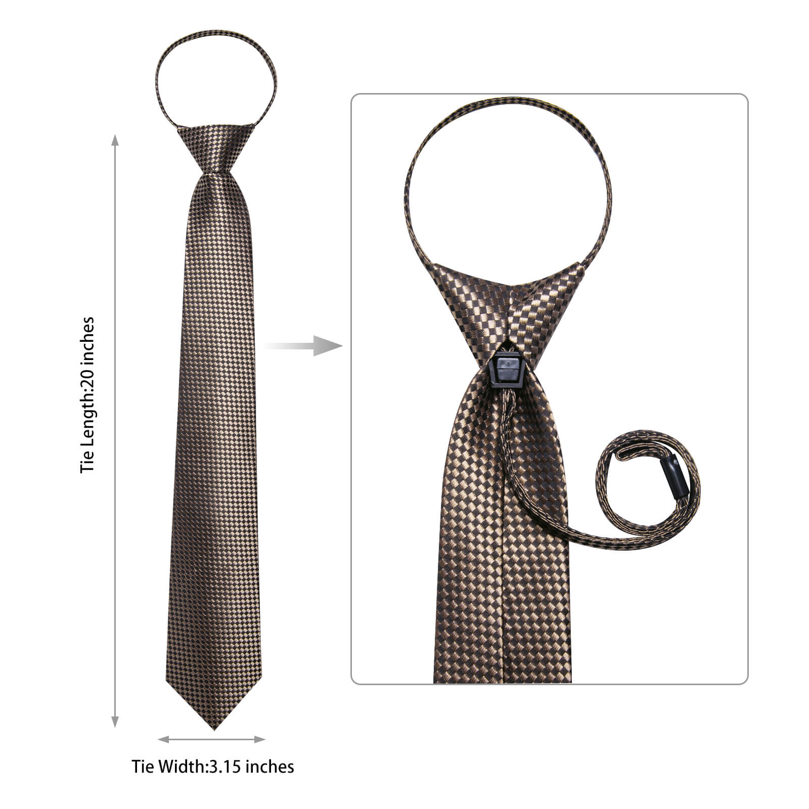 DiBanGu Bucket Tie Brown Woven Plaid Men's Silk Tie Hanky Cufflinks Set
