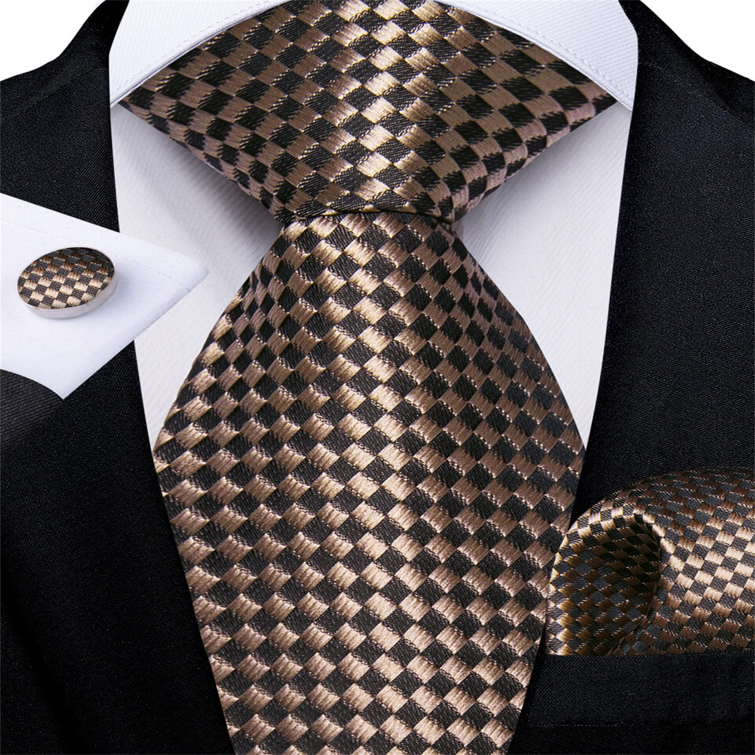 Bucket Tie Brown Woven Plaid Men's Silk Tie