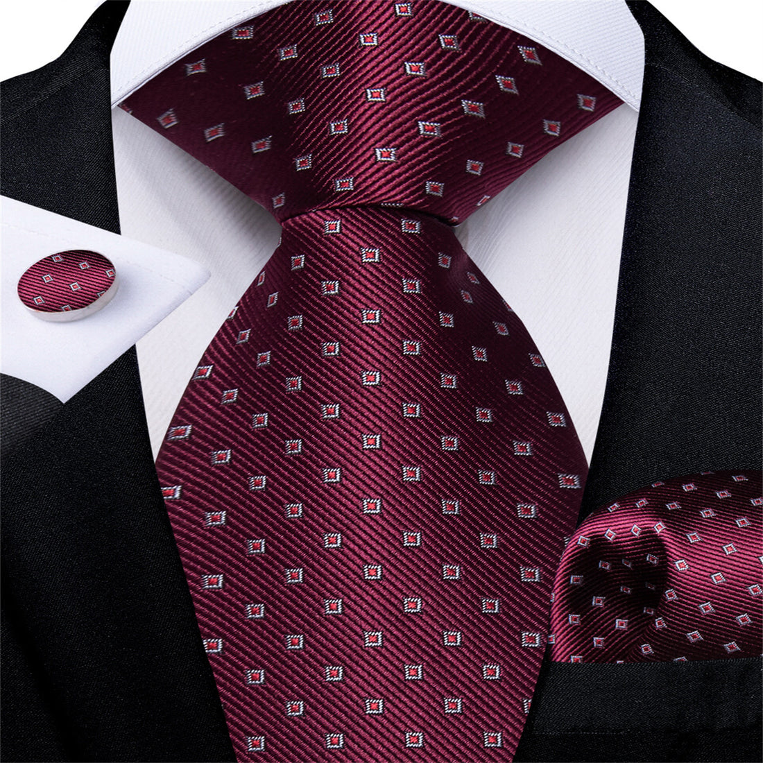 Burgundy Jacquard Plaid Men's Silk Tie