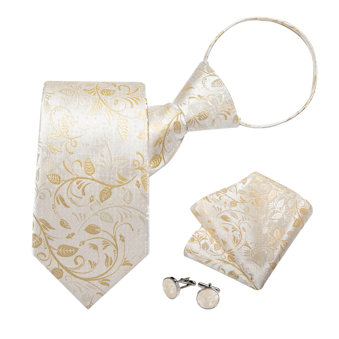 mens silk fashion champagne color floral ties handkerchief cufflinks set for mens dress suit top