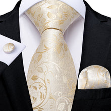 mens silk fashion champagne color floral ties handkerchief cufflinks set for mens dress suit top