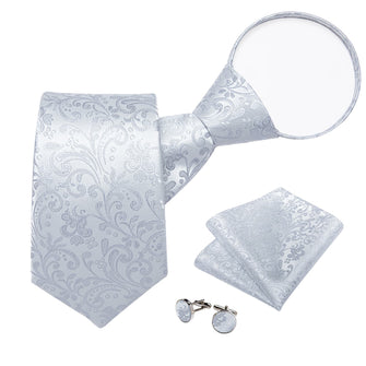 silver grey floral ties set for mens suit and shirt