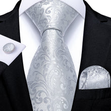 silver grey floral ties set for mens suit and shirt