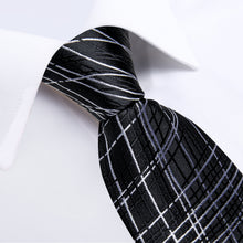 Black White Striped Men's Tie Handkerchief Cufflinks Clip Set