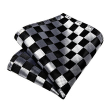 Black White Plaid Tie Pocket Square Set