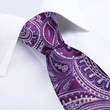 DiBanGu Bucket Tie Purple White Paisley Men's Silk Tie Set