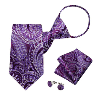 Bucket Tie Purple White Paisley Men's Silk Tie