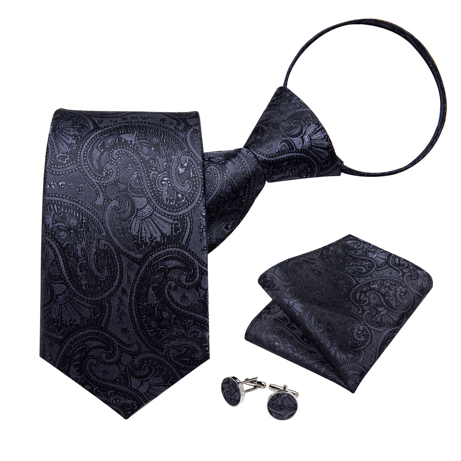 black paisley mens silk ties pocket square cufflinks set