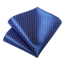 Blue Plaid Men's Tie Handkerchief Cufflinks Clip Set
